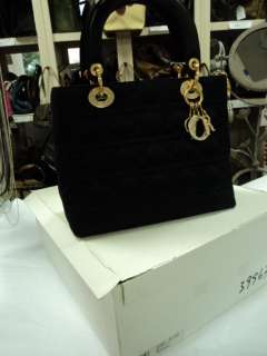 Authentic CHRISTIAN DIOR Black Satin Lady Dior Bag  