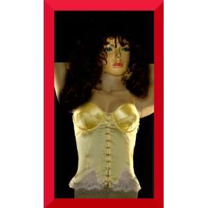   Yellow Silk & Ivory Lace Underwire Bra Top size Small 