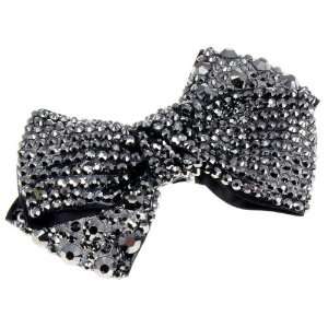  Fancy Black Hair Bow Clip With Gray Crystals Fashion 