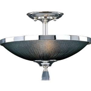    Plated Silver Semi Flush Mount with Black Tie Glass Shade 32001BTPS