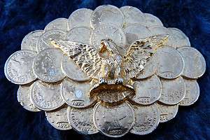 Vintage Coins & American Bald Eagle Patriotic Belt Buckle  