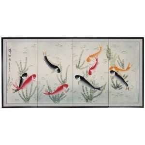  Oriental Furniture SILK 9FISH 36 Nine Li Fish Silk Screen 