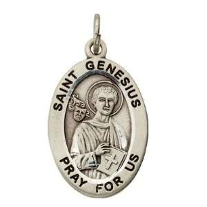 com St Genesius Sterling Silver Medal on 20 Chain Christian Jewelry 