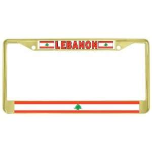  Lebanon Lebanese Flag Gold Tone Metal License Plate Frame 