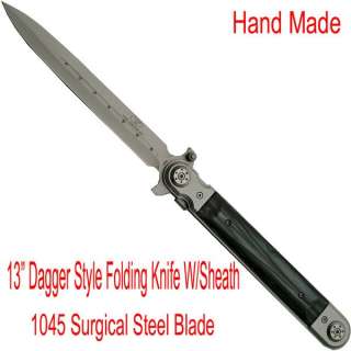 NEW 13 Spear Tip Italian Stiletto Knife & Case   Black  