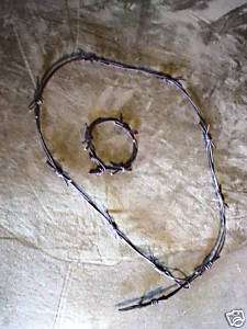 LEATHER BARBWIRE LOOK NECKLACE AND BRACELET  