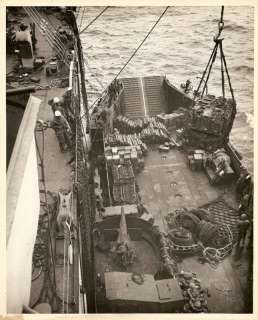 WWII 8X10 USCG LST LOADS LANDING BARGE WITH MEN SUPPLY  