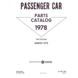    1978 MOPAR CHRYSLER DODGE PLYMOUTH Parts Book List Automotive
