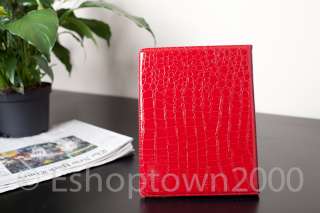 Red iPad 2 360 Leather Case Crocodile Rotating Magnetic Smart Cover 