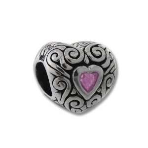 Authentic Biagi Victorian Heart with Pink CZs Bead Charm .925 Sterling 