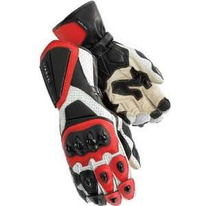   Mens Leather On Road Racing Motorcycle Gloves   White/Red / 2X Large