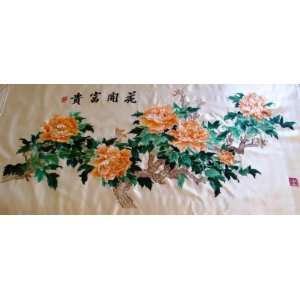  Big Chinese Silk Embroidery Wall Hanging Flower Poeny 