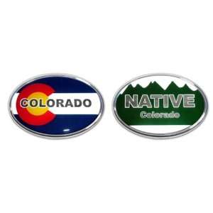  Colorado State Flag and Native Oval Chrome Auto Emblem Set 