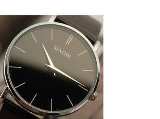 New Mens Ultra Thin Leather Fashion Wrist Watch Black  
