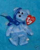 2001 TY Jingle Beanies 1999 HOLIDAY TEDDY blue bear  