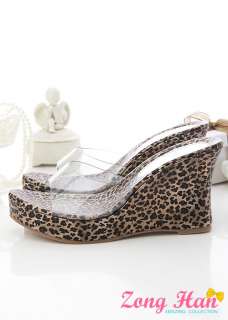 Sexy Leopard Print Clear Wedge Platform Sandals  