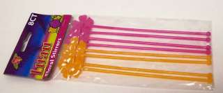Pink Orange Flower Luau Party Stirrers Swizzle Sticks  