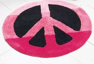 30 ROUND BLACK AND PINK GIRLS BEDROOM PEACE SIGN RUG 100% COTTON 