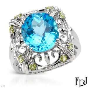 FPJ 14K White Gold 6.26 CTW Topaz and 0.34 CTW Peridot Ladies Ring 