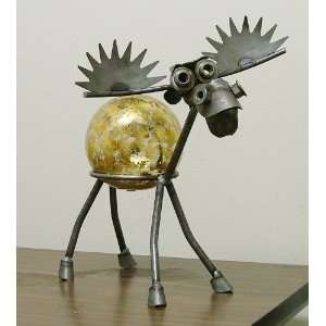  Moose Recycled Scrap Metal Gazing Globe Stand with Gold Leaf 