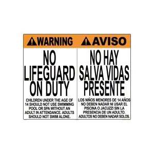  Warning No Lifeguard Sign English/Spanish 1402Wa3024Z 