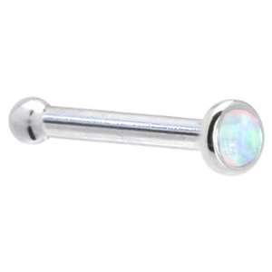   Solid 14KT White Gold 2mm Synthetic Opal Nose Bone   18 Gauge Jewelry