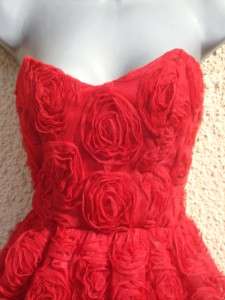 Vintage 50s 3D lk Red Rose mini prom Dress party wedding cocktail size 