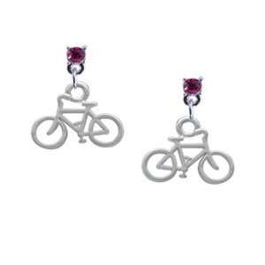  Small Bicycle Hot Pink Swarovski Post Charm Earrings 