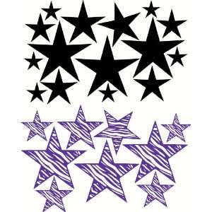  Black & Purple Zebra Star Wall Sticker Decals Variety Set 