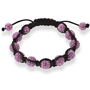    10mm Purple Crystal Beads with Black Cord Macrame Bracelet Jewelry