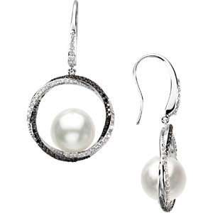  Gold Paspaley South Sea Cultured Pearl And Diamond Earrings W/Black 