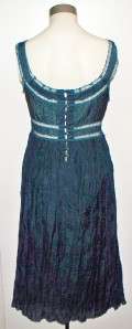 womens GASP boho peasant blue dress sundress silk cotton lace Size L 