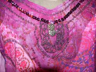 ONLY NINE Beaded PINK PAISLEY Lavish GRAPHIC TOP 2X  