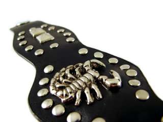 Black Leather Studded Scorpion Bracelet Wristband  