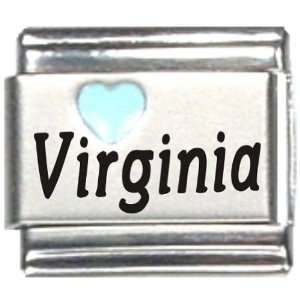  Virginia Light Blue Heart Laser Name Italian Charm Link 