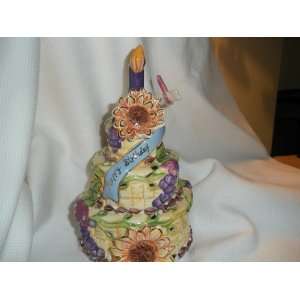 Blue Sky Ceramic Birthday Cake w/ Candle Candleholder