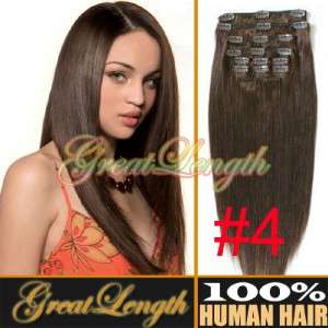 22 Clip In on REMY Human Hair Extensions Dark Brown #4  
