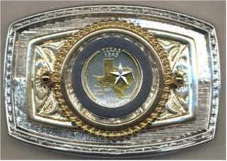 Gold on Silver Texas Statehood Commemorative Quarter Belt Buckle 
