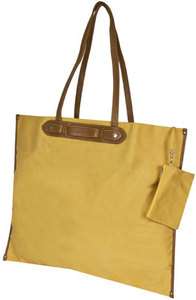 Travel Smith Large Canvas w/ Leather Trim Foldable Tote Bag Handbag 