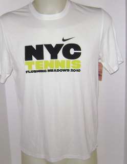 NIKE Mens Dri Fit Crew Neck NYC Tennis 2010 Shirt White  