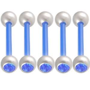 Sapphire Swarovski Crystal Flexible Acrylic tongue rings straight bars 
