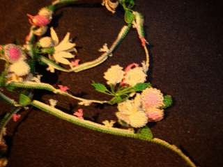 Antique Hand Crochet Silk Floss Ribbon 3D Flowers Lace Trim Ribbonwork 