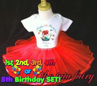 Little Mermaid Princess Birthday girl shirt & red tutu set outfit 1st 