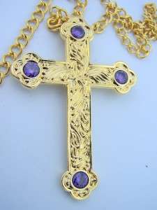 Bishops Pectoral Cross Gold Amethyst Stone & Chain NR  