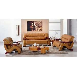  Modern Camel Leather Living Room Set