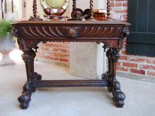 ORNATE Antique FRENCH Victorian Carved Oak Dolphin Library Desk Table 