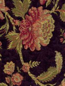 Black Tapestry Floral Upholstery Drapery Fabric  