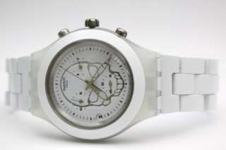 New Swatch Irony Chronograph Full Blooded White Skull Date Watch 