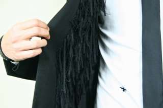   Dior Homme Black Suit Fringe Jacket Blouson Hedi Slimane 48  