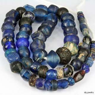 Mixed Old   Ancient Blue Glass Bead Strand  